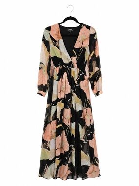 Lulu's Black Floral Maxi Dress with Peach & Sage Blooms